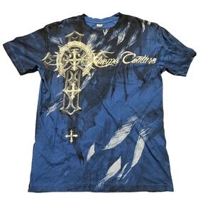 Xtreme Couture Mens XL Blue Graphic T-Shirt Cross Y2K MMA Affliction Style